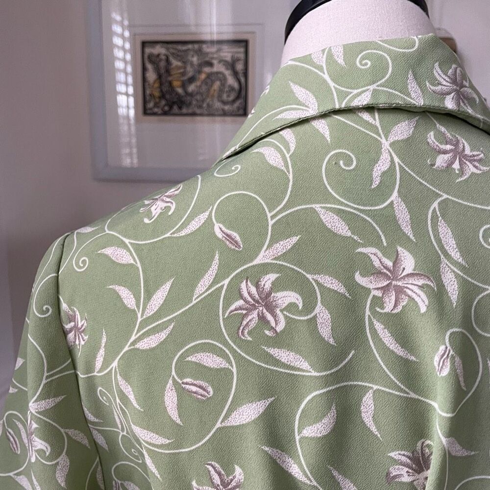 Vintage 90s Jaclyn Smith, Prairie Shirt Dress Sage Green Tie Back Button Front 1 - Picture 7 of 9